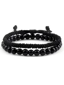 Simple Beaded Bracelet (2pcs) Bangles Bracelets Set, Stackable Bracelets, Fashionable Adjustable Beaded Bracelet for Women & Men for Party, Daily Clothing Decor, Trendy All-match Jewelry for Birthday Gift