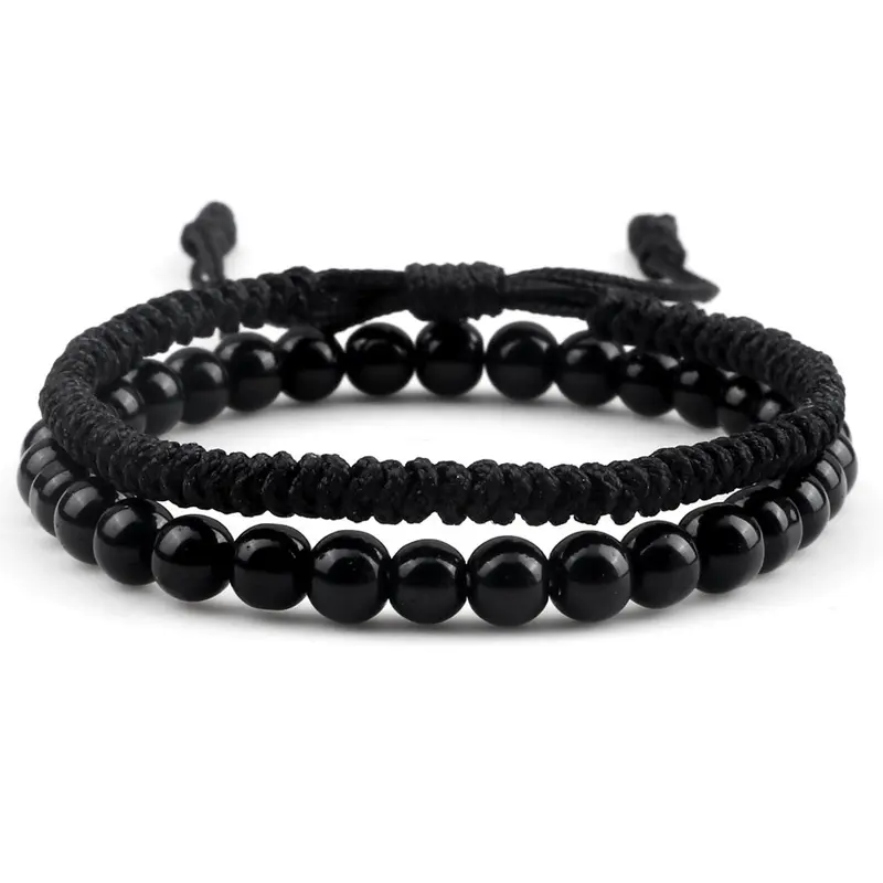 2-Piece Beaded for Women and Men, Stackable Adjustable Cord Bracelets, Simple Fashion Jewelry for Party, Daily Wear and Birthday Gift, Layered Bracelet Set