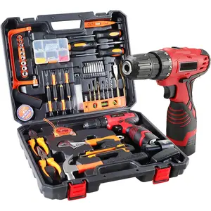 Tool Kits with Drill for All Purpose,Tool Box with Tools for Home Office Repair,16.8V Power Cordless Drill with Battery Charger,Household Tool Set with Electric Drill Driver for Men Women-Black/Red