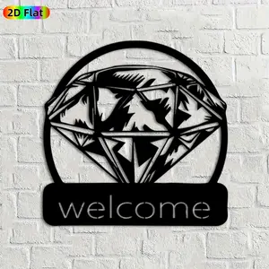 1pc Diamond Welcome Metal Wall Art,Sparkling Diamond Statue Mural,Ideal Gift for New Year,Christmas,Home Decor Enthusiasts,Weather-Resistant Metal Wall Decor Wall Sculptures,Perfect for Entrance Wall & Garden Fence,Unique Outdoor Wall Decor