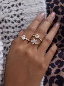 Ladies Ring Set Stackable Zircon Heart Pattern Series Stainless Steel 18k Gold Plated Waterproof And Anti Allergy Classic Romantic And Elegant Women s Jewelry Gift