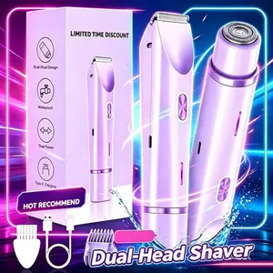 2-In-1 Electric Hair Remover Razor, Full Body Shaver, Facial Hair Trimmer, Brow Groomer, Nose Bikini Line, Pain-Free Depilatory
