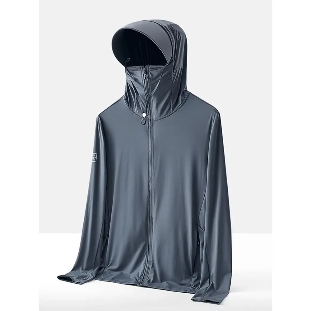 Men's UPF 100+ UV-Proof Thin Nylon Sun Protection Zippered Hood Windbreaker, Full Length Breathable Light Cool Long Sleeve Regular Cut Tops, Casual Sports Outdoor Plus Size Coats (Up to 8XL)
