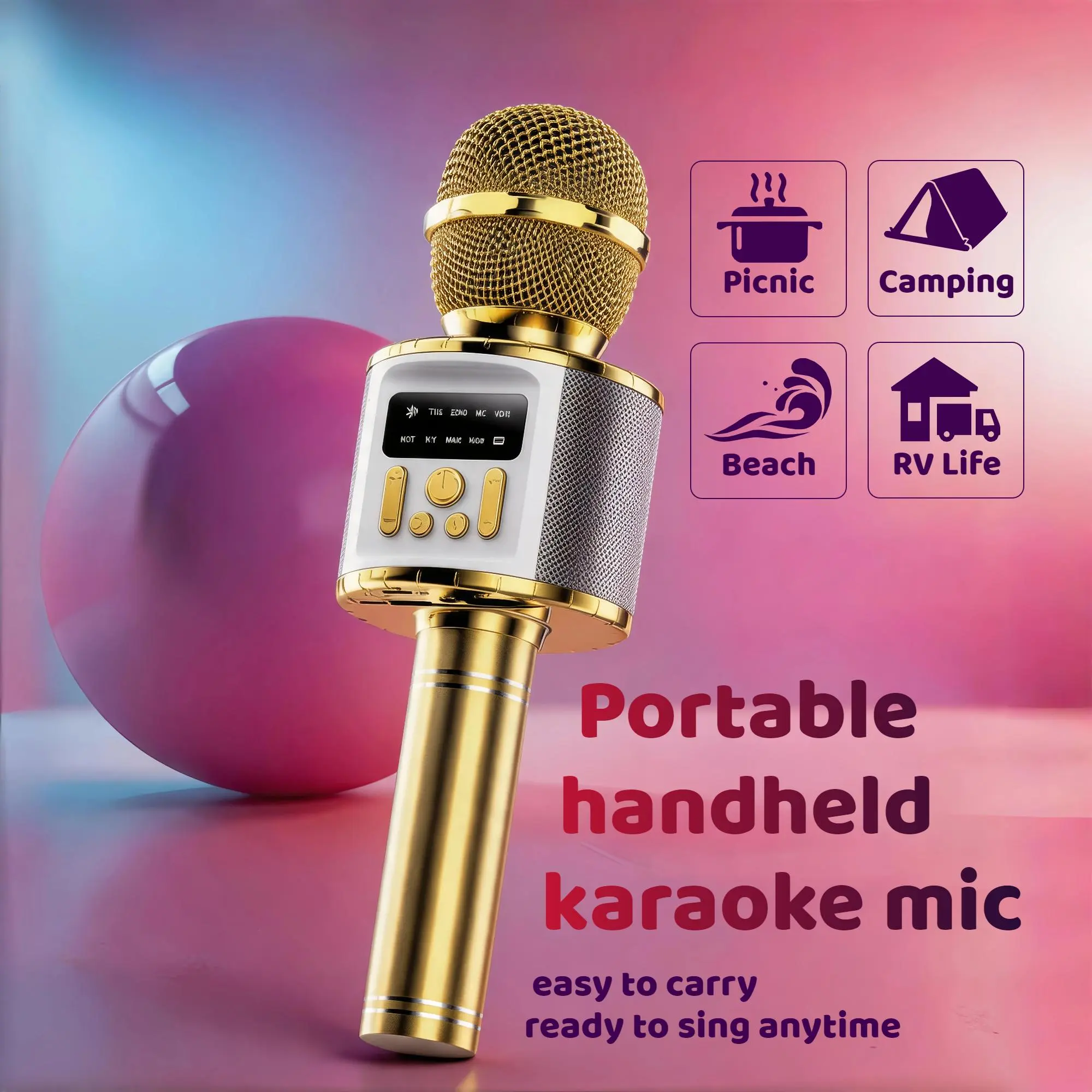 Professional Karaoke Microphone Bluetooth 5.2 with 360° RGB Lights LCD Display Dual Speaker TWS Stereo, Metal Grip Wireless Mic with Noise Cancelling Voice Changer for Home KTV Party Stage Recording,Ideal Gift for Music Enthusiasts Birthday