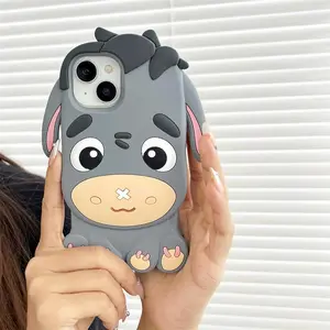 3D Cartoon Donkey Stereoscopic Silicone Rubber Case For iPhone 15 14 13 Pro Max 11 12 13 Y2K Anti Fall Kawaii Soft Silicone Case