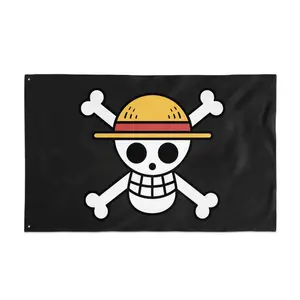 Jolly Roger Straw Hat Flag, Anime Manga Pirates Symbol, Polyester Flag