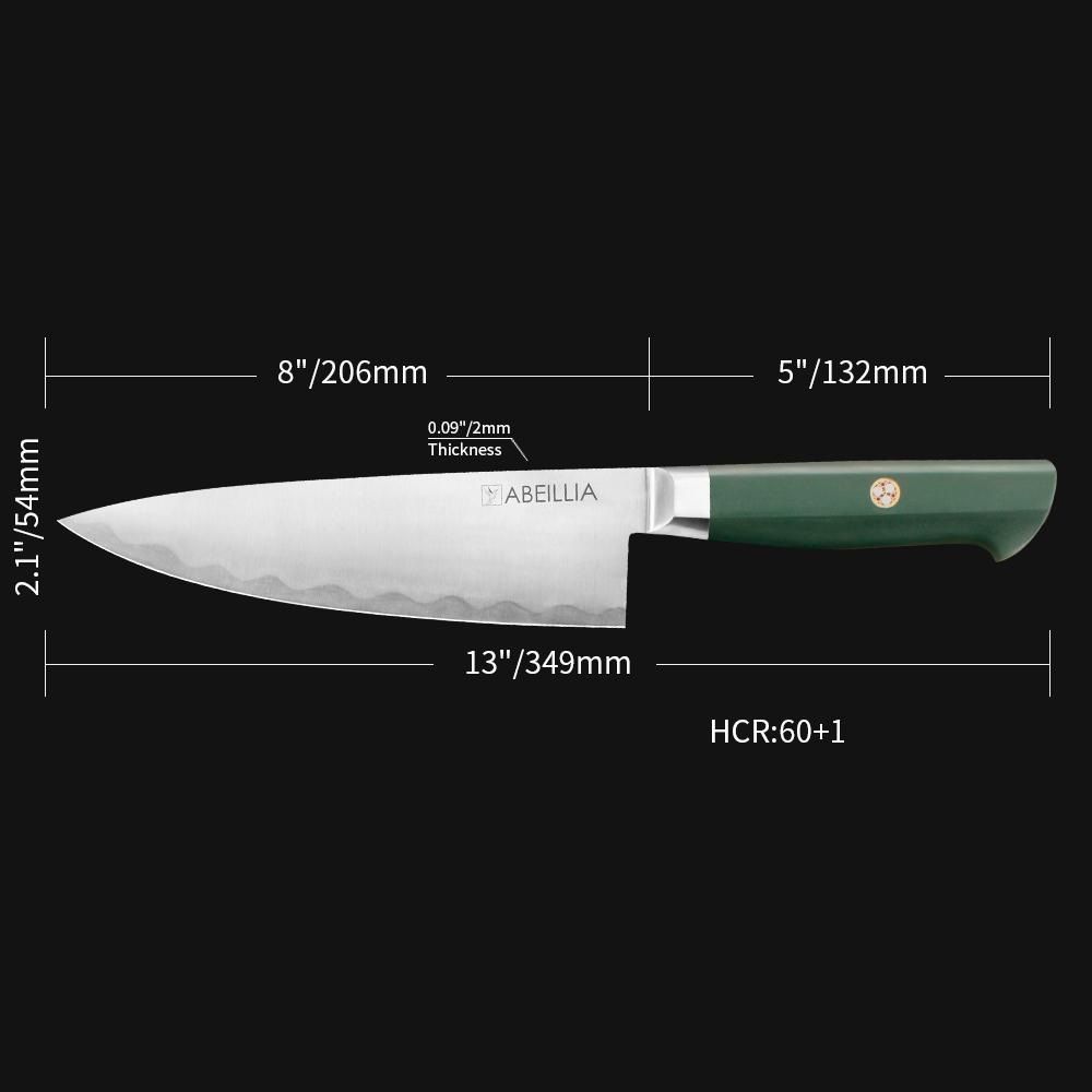 Chef Kitchen Knife, For Daily Home Cooking & Pro Kitchens, AUS-10 Edge with 2Cr13 Back Steel, Precision Flat Grind Performance, Japanese Artisan Craft & G10 Non-Slip Grip – Home Chef & Collector Gift for Cooking Enthusiasts | Abeillia Saturn 8 Inch