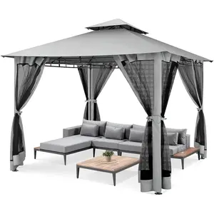 10'x10' Gazebo, Outdoor Canopy Tent with Mosquito Net and Ventilated Double Flat Roof Design, Easy Assembly for All-Day Use, Suitable for Courtyard, Backyard, Garden