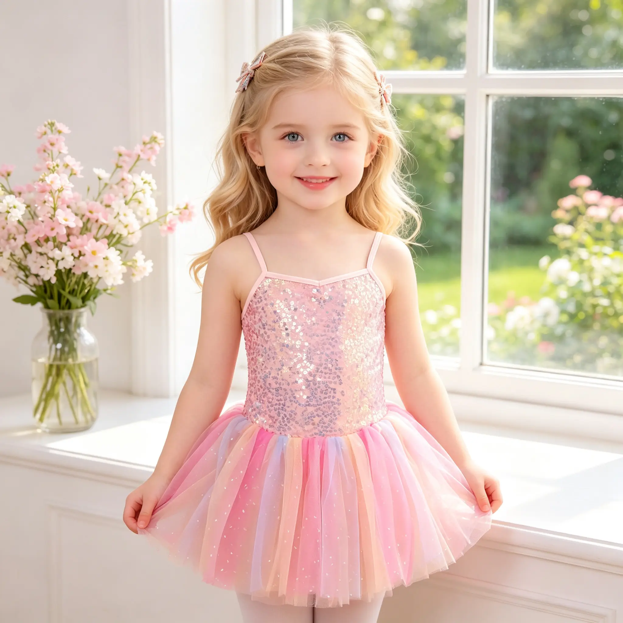 Toddler Girls Pink Ombre Sequin Ballet Tutu Dress Sleeveless Sparkle Rainbow Tulle Dance Leotard Kids Birthday Recital Princess Costume