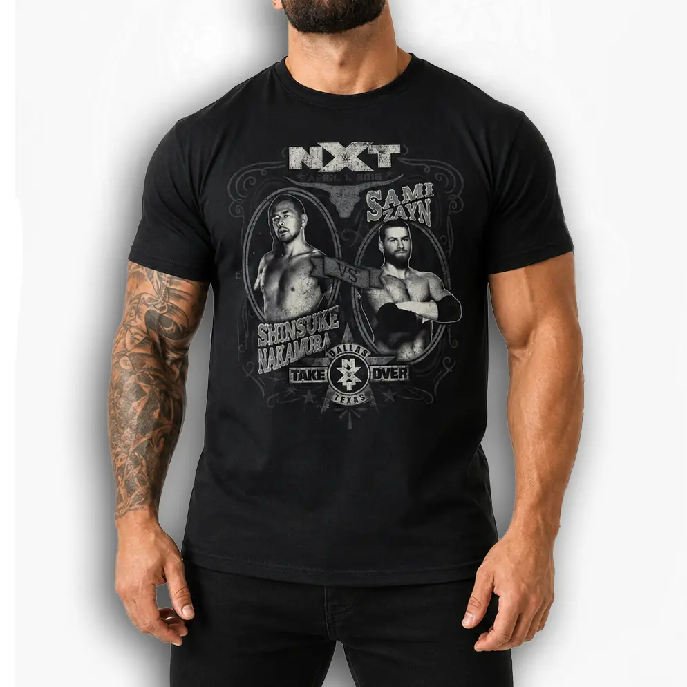 NXT TakeOver Dallas Shinsuke Nakamura vs Sami Zayn T-Shirt, Heavyweight Wrestling Graphic Tee, Retro Unisex Fan Apparel