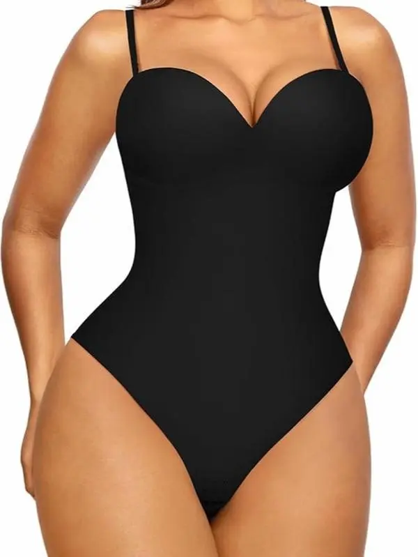 FeelinGirl Bodysuit for Women Tummy Control Bodysuit Thong with Built-in Bra Body Shaper Low Back Shapewear Fajas Elegant Basic Comfortable Womenswear