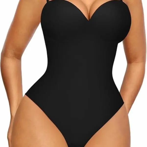 FeelinGirl Bodysuit for Women Tummy Control Bodysuit Thong with Built-in Bra Body Shaper Low Back Shapewear Fajas Elegant Basic Comfortable Womenswear