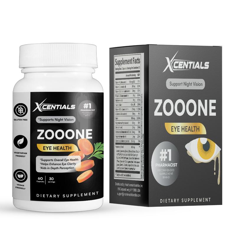 Xcentials Zooone Eye Health Supplement - Essential Vitamins & Minerals for Healthy Vision - 60 Capsules - Supports Night Vision & Reduces Age-Related Diseases - Healthcare & Fitness