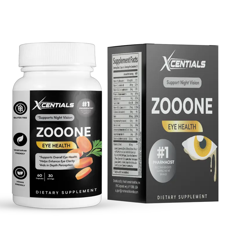 Xcentials Zooone Eye Health Supplement - Essential Vitamins & Minerals for Healthy Vision - 60 Capsules - Supports Night Vision & Reduces Age-Related Diseases - Healthcare & Fitness