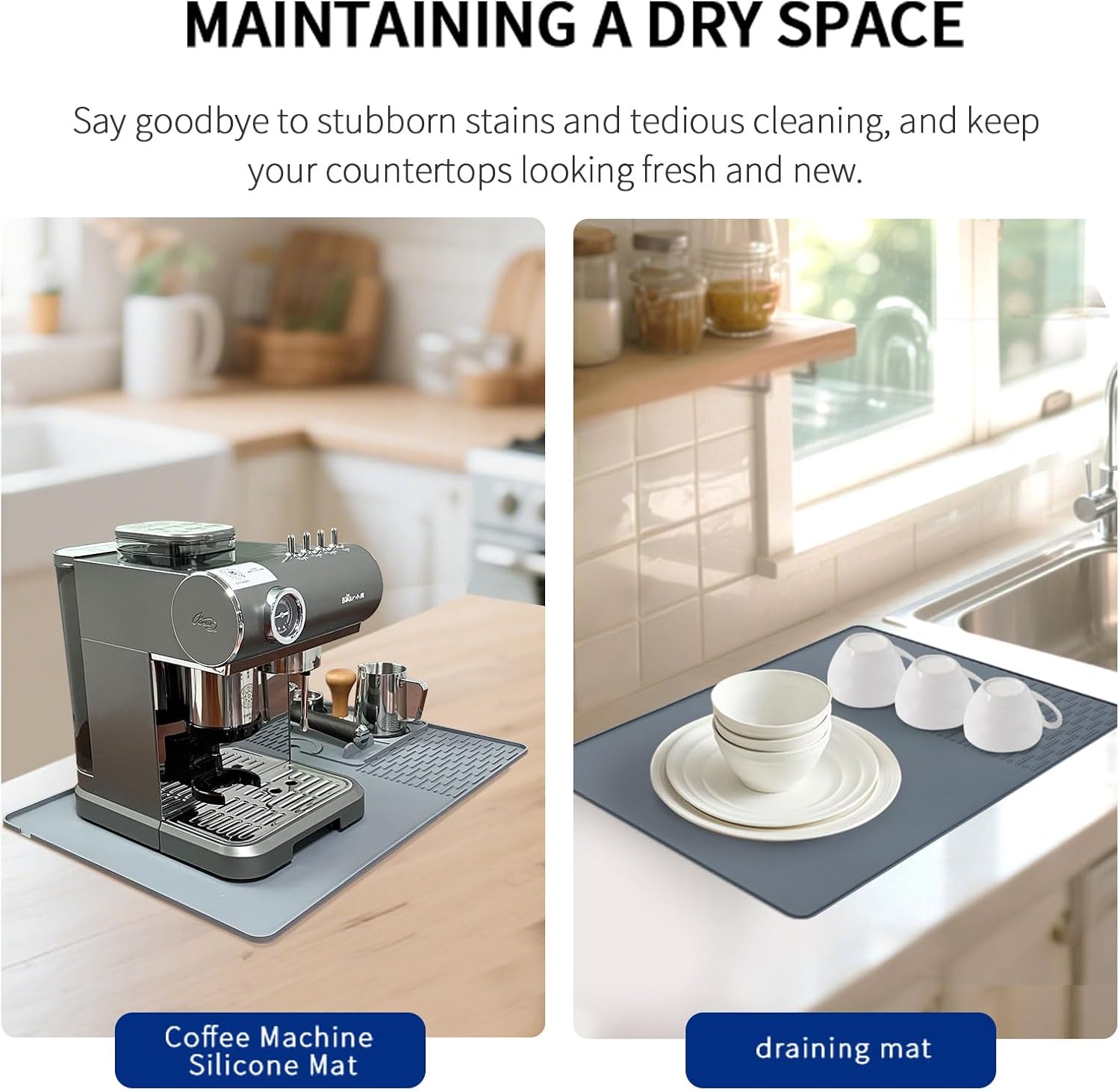 2In1 Silicone Coffee Mat, Dish Drying Mat for Kitchen Countertops, 23*16 Inch anti Slip Bar Mat with Detachable Espresso Tamper Mat - Fits under Coffee Maker, Espresso Machine (Grey, 23"X16") PongTay