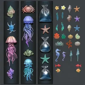 3D Silicone Nail Art Mold, Ocean Life Designs, Jellyfish, Seahorse, Shell, Whale, Conch, Crab, High Transparency, Perfect for DIY Manicures