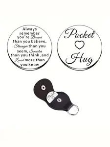 Letter Pattern Personalized Heart Tag Pocket Hug Token Keychain, Stainless Steel Keychain for Men & Women, Trendy All-match & Exquisite Keychain for Birthday Gift