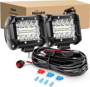 Nilight 60W Power Off Road Lights, 2PCS 4-Inch Aluminum Triple Row Flood Spot Combo LED Lights Car, Weather Resistant Driving Lamps with 12ft Sliding Mount Wiring Harness Kit (2 Leads),summervibes