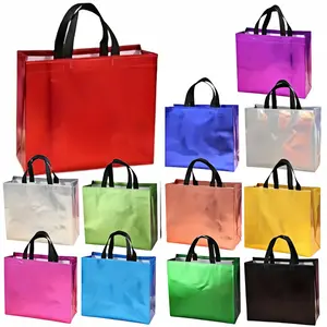 Reusable Gift Bags in 12 Vibrant Colors Glossy Non-Woven Fabric Waterproof Foldable Design for Birthday Easter Christmas & Father's Day Party Supplies Decor tote foldable shopping heavy-duty storage Holographic