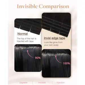 1B Natural black Tape in Hair Extensions Human Hair, 1B Natural black 20pcs 20inch 50g, Virgin Remy Hair, Seamless Injected Tape, Natural Look