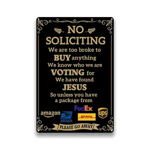 1pc Metal Tin Sign - "No Soliciting & Leave the package" Funny Warning Wall Art Poster Decorative Signs & Plaques For Gate, Door, Backyard, Cafe, Bar, Man Cave, Home, Bedroom, Living Room, Garage, Pub
