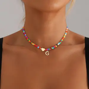 Colorful Initial Necklaces for Girls Women Kids - Teen Girls Gifts Trendy Beaded Initial Necklace Dainty Letter Gifts Choker Necklace for Girl Jewelry AZ