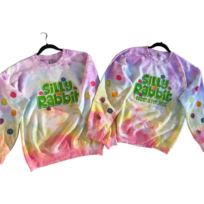 *Made to Order* Silly rabbit, cereal, Easter is for Jesus , multi colored tiedye crewneck Tops  Sweatshirts