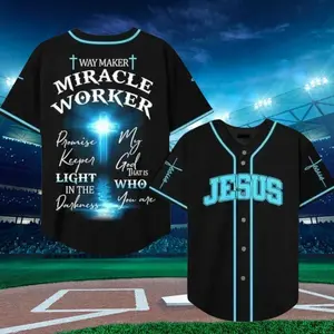 Christian Baseball Jersey_ Jesus Print Religious Sportswear Menswear Top Polyester