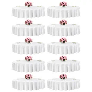 VEVOR White Round Tablecloths 10 Pack, 90 Inches in Diameter, Stain- Wrinkle- Resistant, Machine Washable Table Clothes, Polyester Fabric Table Covers for Wedding, Party, Banquet, Formal Events