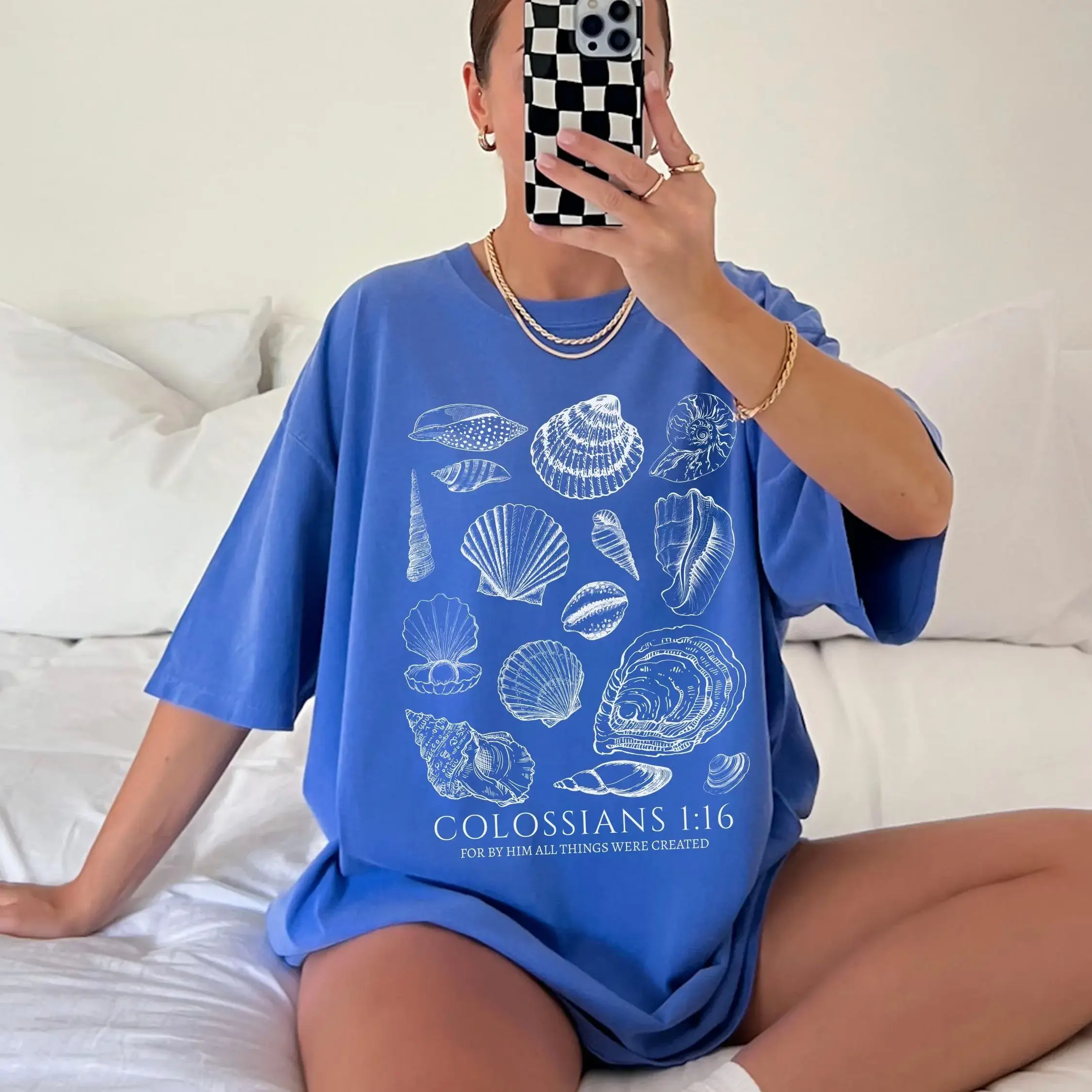 Women's Oversized Tee with Bible Quote Graphic, Casual Streetwear Style Apparel, Soft Eco-Dyed Cotton Round Neck Top