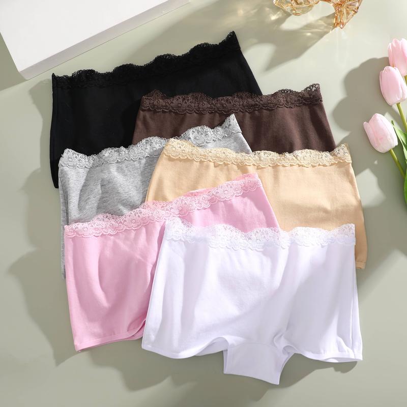 FINETOO 6 Pack Women's Lace Belt Cotton Boyshorts Underwear Soft Breathable Panties Plain Elastic Boxer Briefs