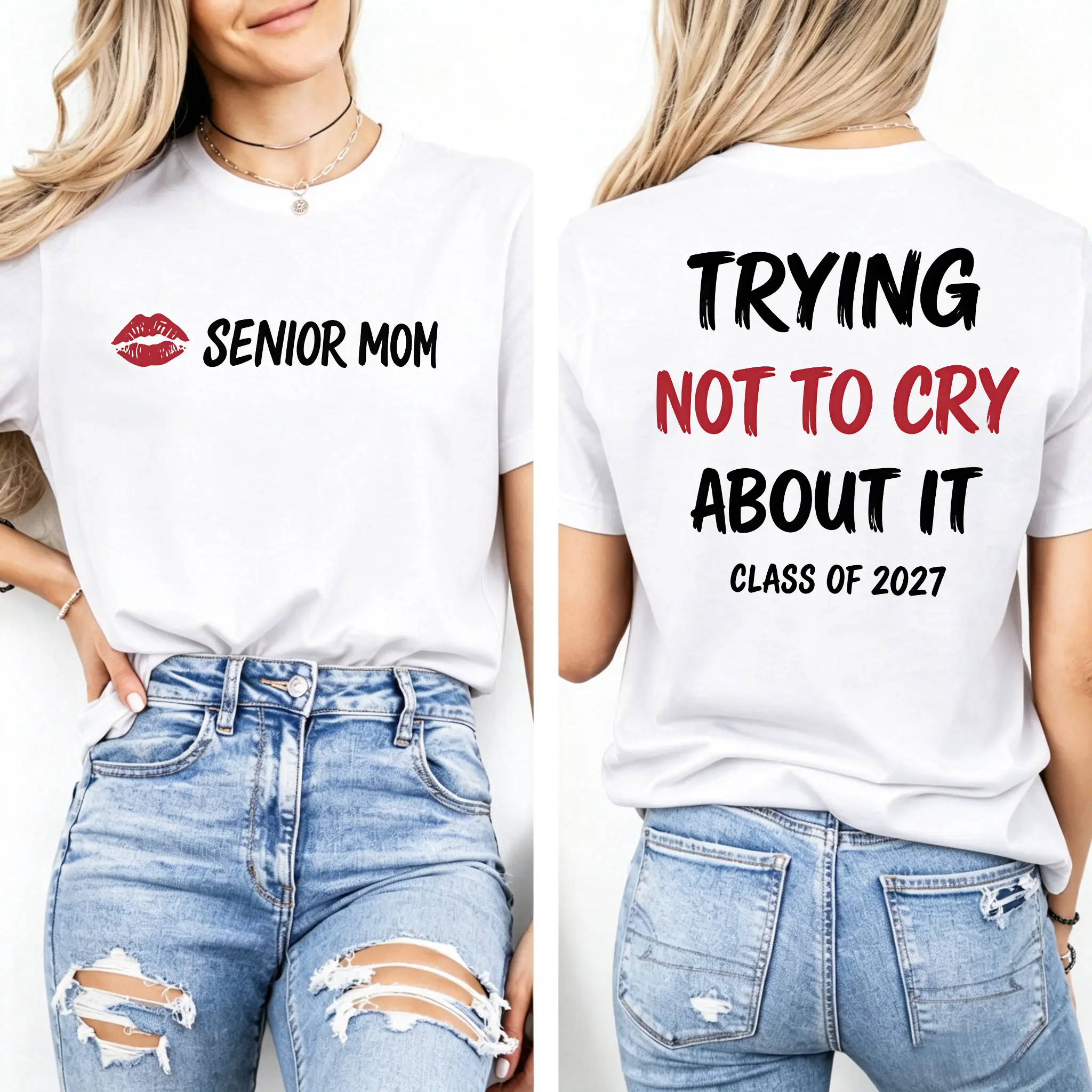 Senior Mom Shirt Class of 2027, Trying Not to Cry About It Tee, Senior Parent Shirt, Senior Year Mom Gift, Football Game Shirt, Graduation Mom Tee