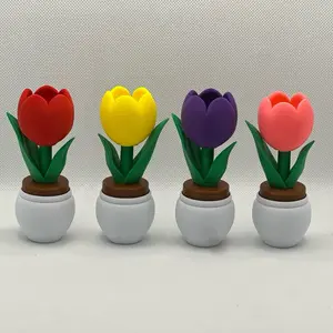 3D Printed Tulip Fidget Clicker - Colorful Tulip Designs in White Containers