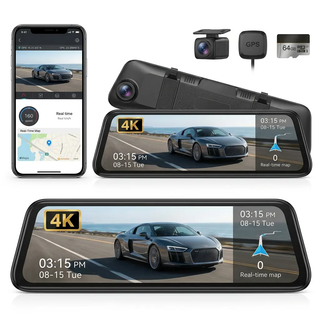 4K Mirror Dash Cam - 12" Smart Rear View Mirror with 5.8GHz WiFi & ADAS, Front and Back, G850 PRO, BSD Blind Spot Detection, Voice Control System, GPS Tracking, G-Sensor, Parking Monitor & 64GB Card Included