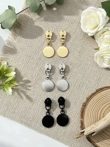 Women's Fashion Earrings, Y2K Punk Style Zipper Head Round Geometric Design Zinc Alloy Ear Rings, Daily Party Valentine's Gift