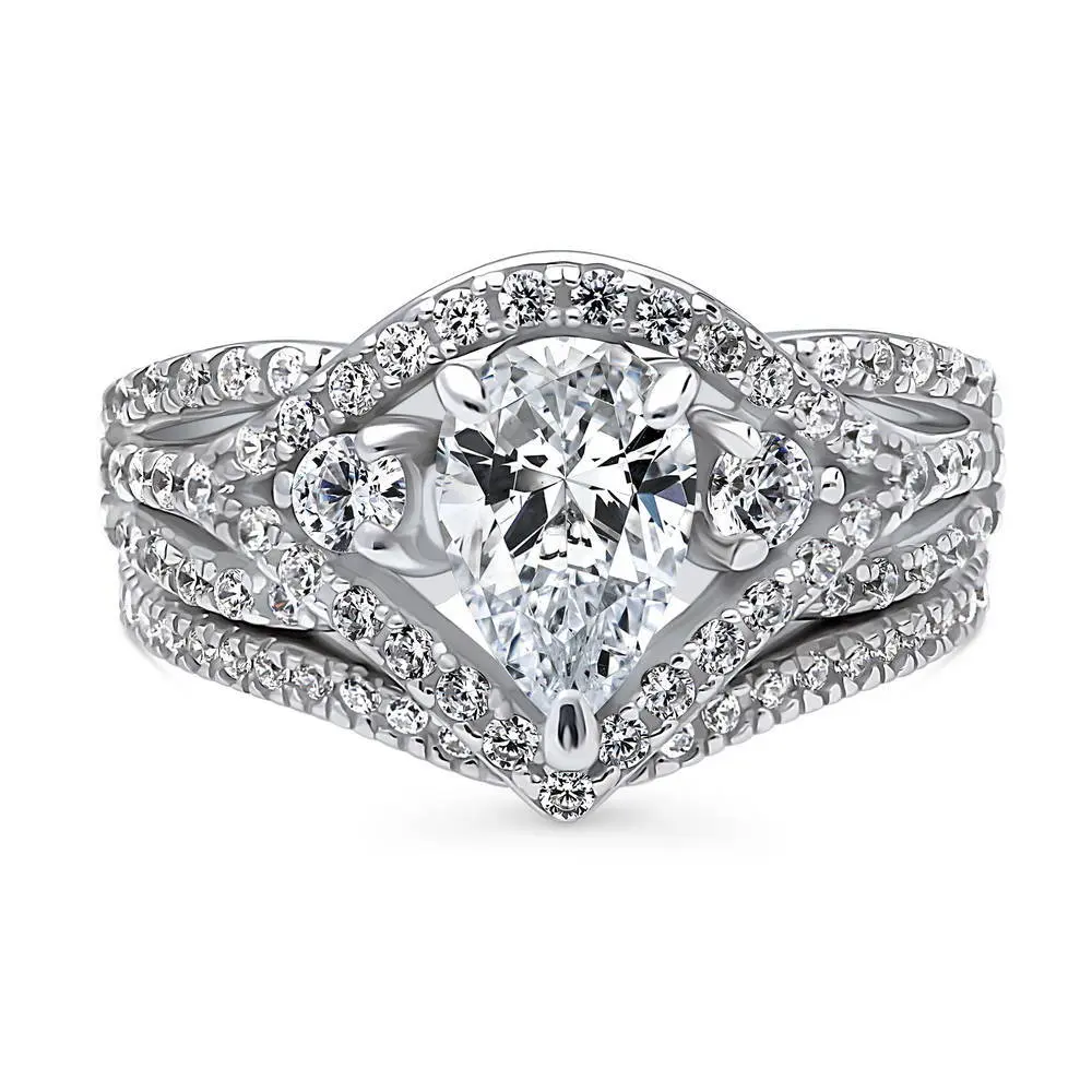 BERRICLE Sterling Silver Wishbone Woven 3-Stone Engagement Rings Statement Stackable Band for Women, 1.3 Carat Cubic Zirconia CZ Ring Set