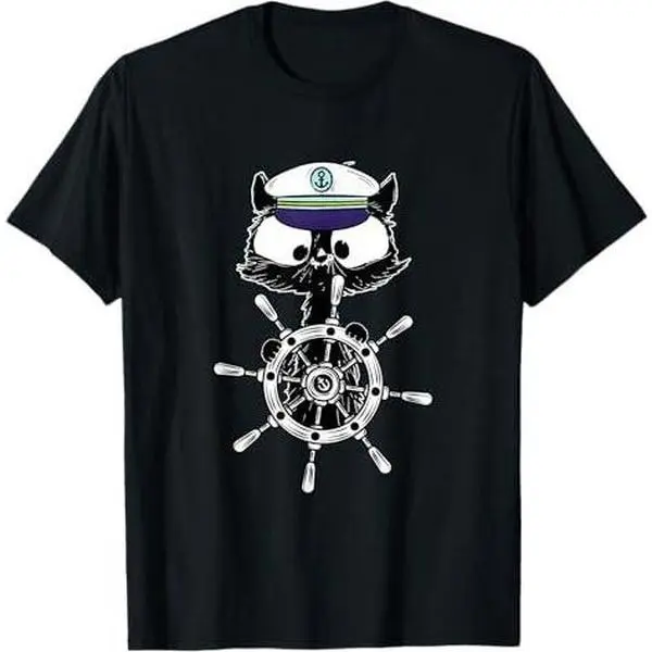 Skipper Cat Cute Sailor Cat Steering Wheel Sailing Cats T-Shirt