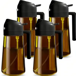 4 Count 2 in 1  Oil Sprayer for Cooking 16oz/470ml Light-Blocking Dark , Olive Oil Dispenser Bottle for Kitchen, Premium Dark Green Glass Oil Bottle, Food-Grade Oil Mister for Air Fryer, BBQ, Cooking Oil Container
