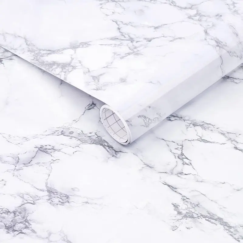 White Marble Peel-and-Stick Self-Adhesive Wallpaper Roll, 11.8"x100" Drop Match, Waterproof for Bathroom Backsplash Paneling & Kitchen Countertop Decor