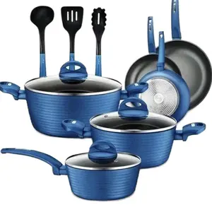 Nutrichef Kitchenware Pots and Pans Set Stylish Cookware with Non Stick Coating Blue Finish 10 Piece Set