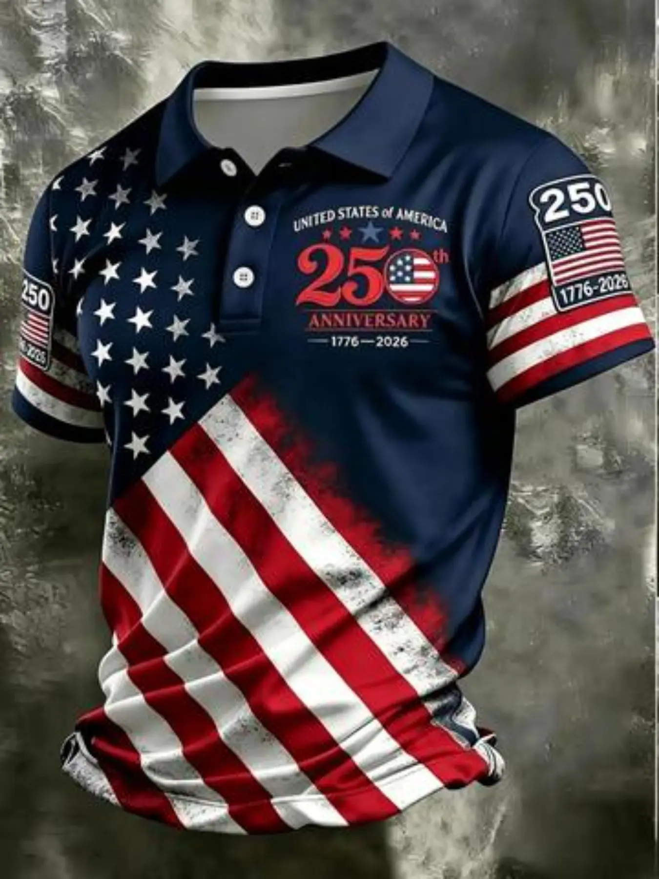 Men's New American 250th Anniversary Short Sleeve Polo Shirt, Casual Polo Shirts, Casual Fashion Style, Independent Freedom Democracy, Long Slim-Fit Pullover, Top