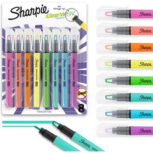 Sharpie Clear View Highlighter Sticks, Chisel Tip Fluorescent Highlighters, See Through Tip Highlighter Marker Set, Assorted Colors, 8 Count