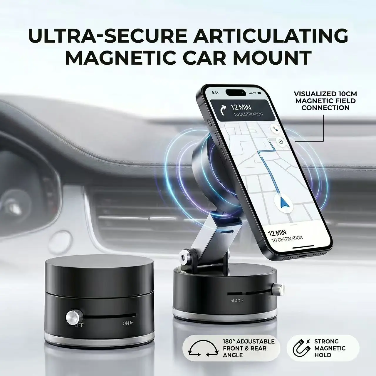 ANIRUN Magnetic Universal Smartphone Holder - 360° Rotatable, Strong Suction Cup, Foldable Car Phone Mount for Mirror, Dashboard, Hands-Free Car Accessory (Fits iPhone 12-16, Android Devices), Phone Holder For Car