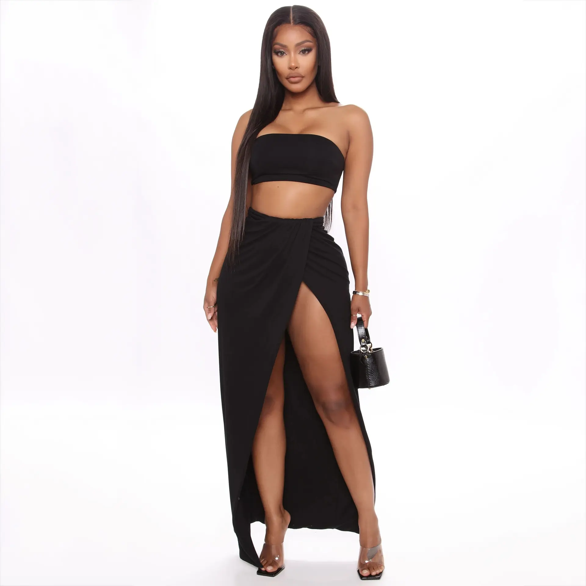 Ladies strapless breast wrap skirt suit