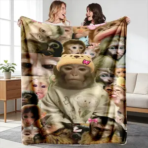 Funny Monkey Patch Theme Blanket, Soft Throw Blanket, High-Weight Flannel Fabric, Soft and Warm, Anti-Wrinkle, Easy Clean, Perfect Gift for Fun Lovers