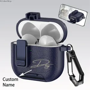 2026 NEW HOT Tailored Engraved Name Letters with Lychee Design Lock Buckle Holder Faux Leather Earphone Case for Airpods 1/2 3 4 Pro 2 Protective Cover