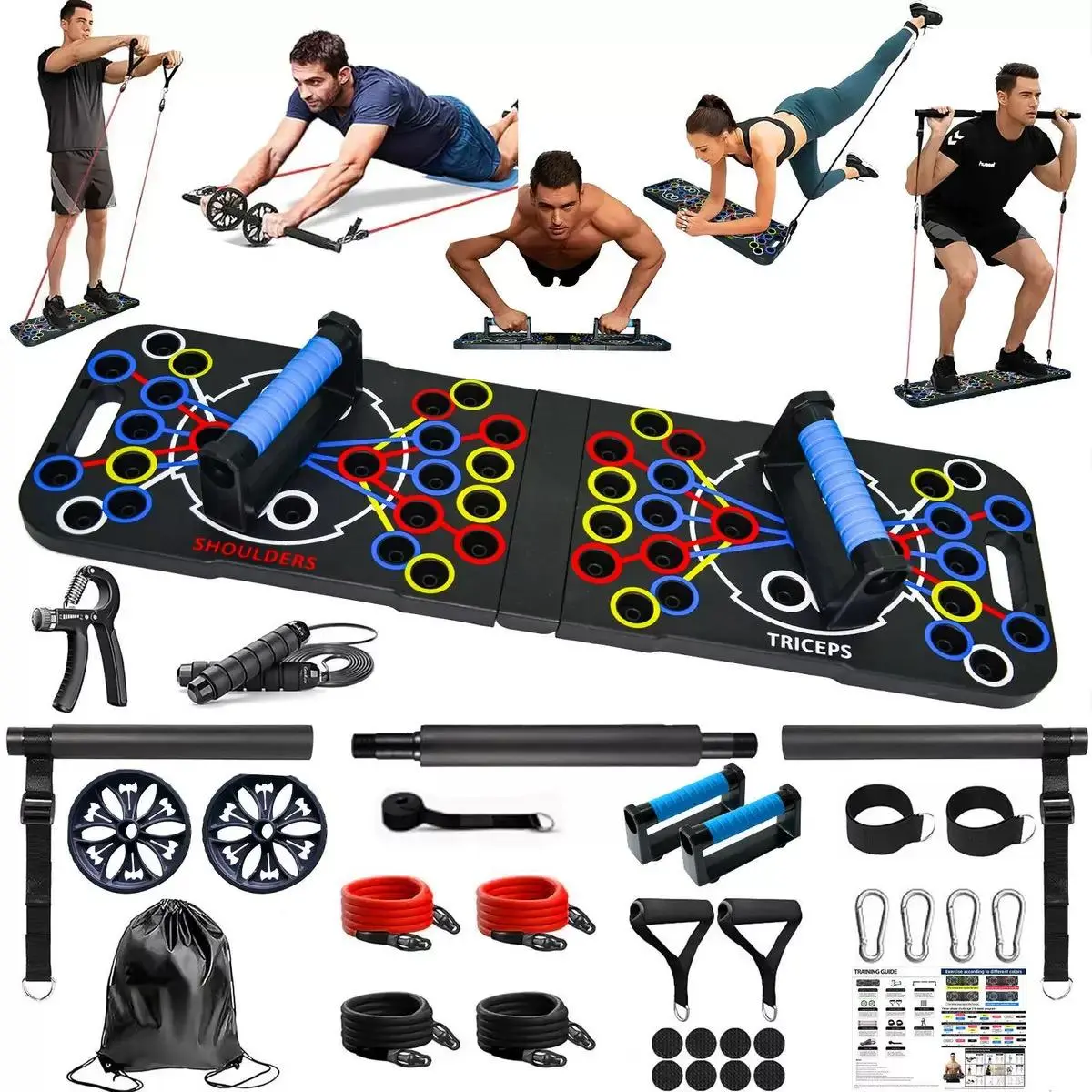 15-in-1 Ultra-Portable Push Up Board, Home & Backyard Strength Training Equipment, Multi-Functional Pushup Stands System for Maximizing Full Body, Chest Muscle Fitness Floor Exercise, Unisex, 15-In-1 Set, Lightweight Design, Maximizing Full Body Workout,,