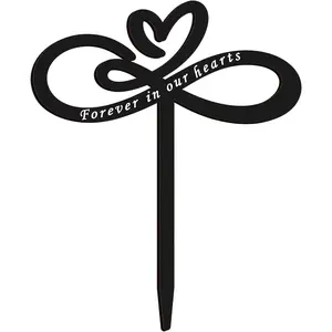 Heart Memorial Plaque Stake, Forever in Our Hearts Memorial Stakes, Cemetery Decorations for Grave, Sympathy Grave Markers Decoration for Mom Dad Friend Cemetery Outdoors Garden Yard(Black)