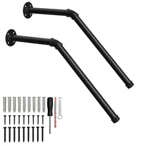 2 Pack Wrought Iron Stair Handrails, Wall-Mount for 1-3 Steps, Black Elderly Grab Bars for Indoor Stairway & Outdoor Garage, Home Improvement Bathroom Safety Bars