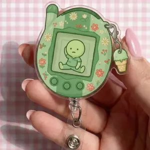 Floral Tamagotchi Nurse Badge Reel Kawaii Badge Buddy Green Ice Cream Charm